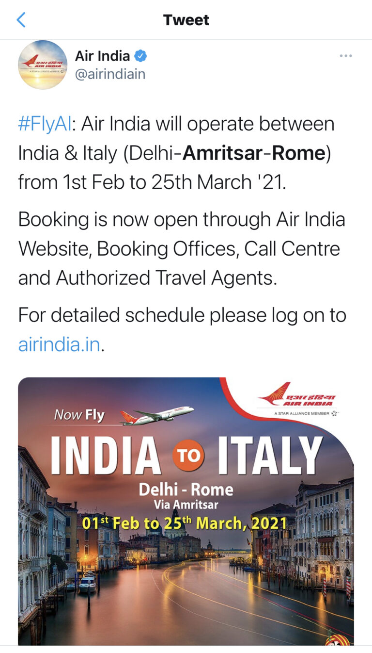 AirIndia-Amritsar-Rome-Tweet